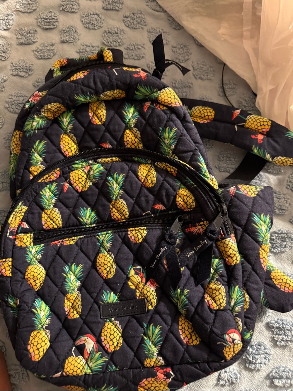 Vera Bradley Pineapple Quilted Mini Backpack in Black and Yellow